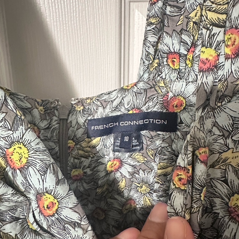French Connection Floral Patterned Dress - Gray, Yellow, Red